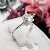 Çapraz Montür Swarovski Taşlı 925 Gümüş Tektaş Yüzük - 2