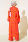Etnik Desen Uzun Tunik Takım Oranj Fuşya - 3