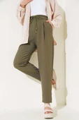 Bel Lastikli Keten Pantolon Haki thumbnail 1