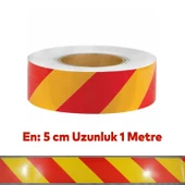 Reflektörlü Yapışkanlı Parlayan Fosfor Sarı Kırmızı Reflektif Düz Şerit Bant 5 cm 1 Mt İkaz Bandı - 5