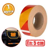 Reflektörlü Yapışkanlı Parlayan Fosfor Sarı Kırmızı Reflektif Düz Şerit Bant 5 cm 1 Mt İkaz Bandı - 1