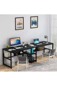 Zizuva Tasarım 2 Kişilik Raflı Siyah Çalışma Masası thumbnail 3