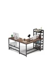 Zizuva Tasarım Kitaplıklı L Model Ceviz Çalışma Masası - 4