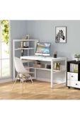 Zizuva Tasarım Kitaplıklı Modern Beyaz Çalışma Masası thumbnail 4