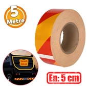 Reflektörlü Yapışkanlı Parlayan Fosfor Sarı Kırmızı Reflektif Düz Şerit Bant 5 cm 5 Mt İkaz Bandı - 1