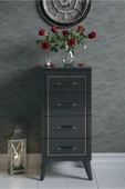 Boyut Mobilya 4 Çekmeceli, Ayaklı Dekoratif Siyah Şifonyer - 1