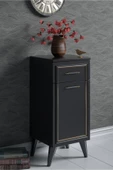 Boyut Mobilya Çekmeceli, Raflı Ayaklı Dekoratif Siyah Komodin, Şifonyer - 2