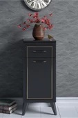 Boyut Mobilya Çekmeceli, Raflı Ayaklı Dekoratif Siyah Komodin, Şifonyer - 1