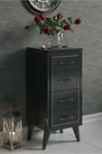 Boyut Mobilya 4 Çekmeceli, Ayaklı Dekoratif Siyah Şifonyer - 2