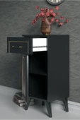 Boyut Mobilya Çekmeceli, Raflı Ayaklı Dekoratif Siyah Komodin, Şifonyer - 3