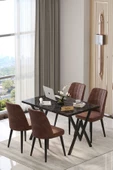 Kaffahome Will Serisi Siyah 70x120 Sabit Masa Sandalye Takımı , Mutfak Masa Takımı 4 Kahverengi Sandalye - 1