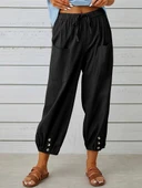 Keten Günlük Pantolon Beli Lastikli Bağcıklı - 2