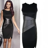 Günlük Deri Detaylı Kolsuz Kadın Elbise - 1