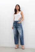 Kadın Yüksek Bel Skater Fit Jean Pantolon Mavi - 5
