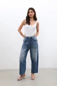 Kadın Yüksek Bel Skater Fit Jean Pantolon Mavi - 3