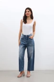 Kadın Yüksek Bel Skater Fit Jean Pantolon Mavi - 8