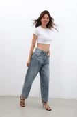 Kadın Yüksek Bel Skater Fit Jean Pantolon Buz Mavisi thumbnail 4