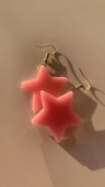 Parlak Pembe Renkli Yıldız Şekilli Gümüş Aksesuarlı Küpe El Yapımı Epoksi Hediyelik - 3