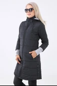 Kışlık Kapüşonlu Uzun Kadın Şişme Mont thumbnail 4
