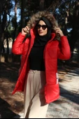 Kışlık Kürk Yaka Şişme Kadın Tesettür Mont - 1
