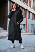 Diz Boy Kürk Detaylı Şişme Mont - 3