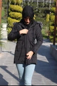 Kışlık Yaka Kürklü Uzun Kadın Şişme Tesettür Mont - 3