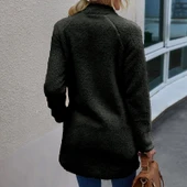 Peluş Uzun Kollu Kışlık Kadın Fermuarlı Astarlı Tüylü Ceket - 2