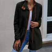 Peluş Uzun Kollu Kışlık Kadın Fermuarlı Astarlı Tüylü Ceket thumbnail 1