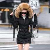 Kışlık Eldivenli Kapüşonlu Kürklü Kadın Şişme Mont - 1