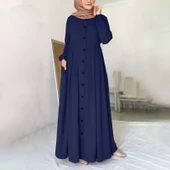 Keten Günlük Yazlık Tam Boy Tesettür Kadın Elbise - 1