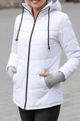 Günlük Su Geçirmez Kışlık Şişme Kadın Eldivenli Beyaz Mont thumbnail 5