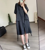 Keten Günlük Cep Detaylı Salaş Kadın Elbise thumbnail 2