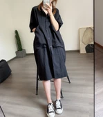 Keten Günlük Cep Detaylı Salaş Kadın Elbise thumbnail 1