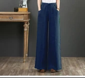 Keten Günlük Pantolon Beli Lastikli Bağcıklı - 1