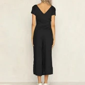 Keten Günlük Yazlık V Yaka Kısa Paça Tasarım Kadın Tulum thumbnail 2