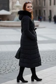Günlük Kışlık Tam Boy Şişme Kadın Kürklü Siyah Mont thumbnail 3