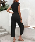 Keten Kadın V Yaka Tek Sıra Düğmeli Kolsuz Tulum thumbnail 5