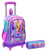 Coral High Pembe Mor Dondurma Işıklı Tekerlekli Çekçek Çanta ve Kalemlik Seti - Kız Çocuk thumbnail 1