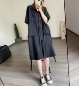 Keten Günlük Cep Detaylı Salaş Kadın Elbise thumbnail 2