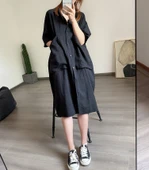 Keten Günlük Cep Detaylı Salaş Kadın Elbise thumbnail 1