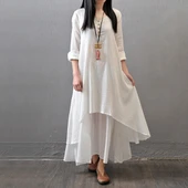 Günlük Yazlık Salaş Kadın İki Katlı Ekru Elbise - 2