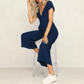 Bürümcük Günlük Yazlık V Yaka Kısa Paça Tasarım Kadın Tulum thumbnail 2