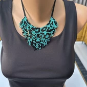 El Yapımı Leopar Desenli Otantik, Bohem Model Kolye - 1