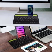 Apple iPad Air 5. Nesil 10.9" Uyumlu Kablosuz Bluetooth Şarj Edilebilir Tablet Telefon Standlı Klavye - Yeşil - 2