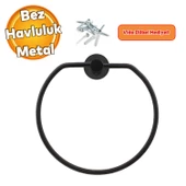Metal Sağlam Aparat Vidalı Lavabo Banyo Wc Bez Havlu Çatal Askı Siyah Tuvalet Kağıtlık 3'lü Set - 4