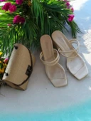 Bantlı Kadın Topuklu Terlik ve Omuz çantası - 1