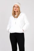 Kadın Kapüşonlu Peluş Mont Beyaz - 1