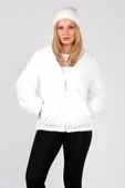 Kadın Kapüşonlu Peluş Mont Beyaz - 4