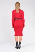 Kadın Polo Yaka Kemerli Triko Elbise Kırmızı - 6