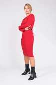 Kadın Polo Yaka Kemerli Triko Elbise Kırmızı - 2